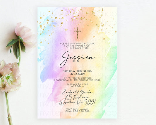 Editable Pastel Baptism Invitation Pastel Colors Watercolor Baptism 1st Birt
