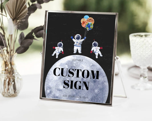 Editable Space Table Sign Decor Galaxy Space Adventure Party First Trip Arou