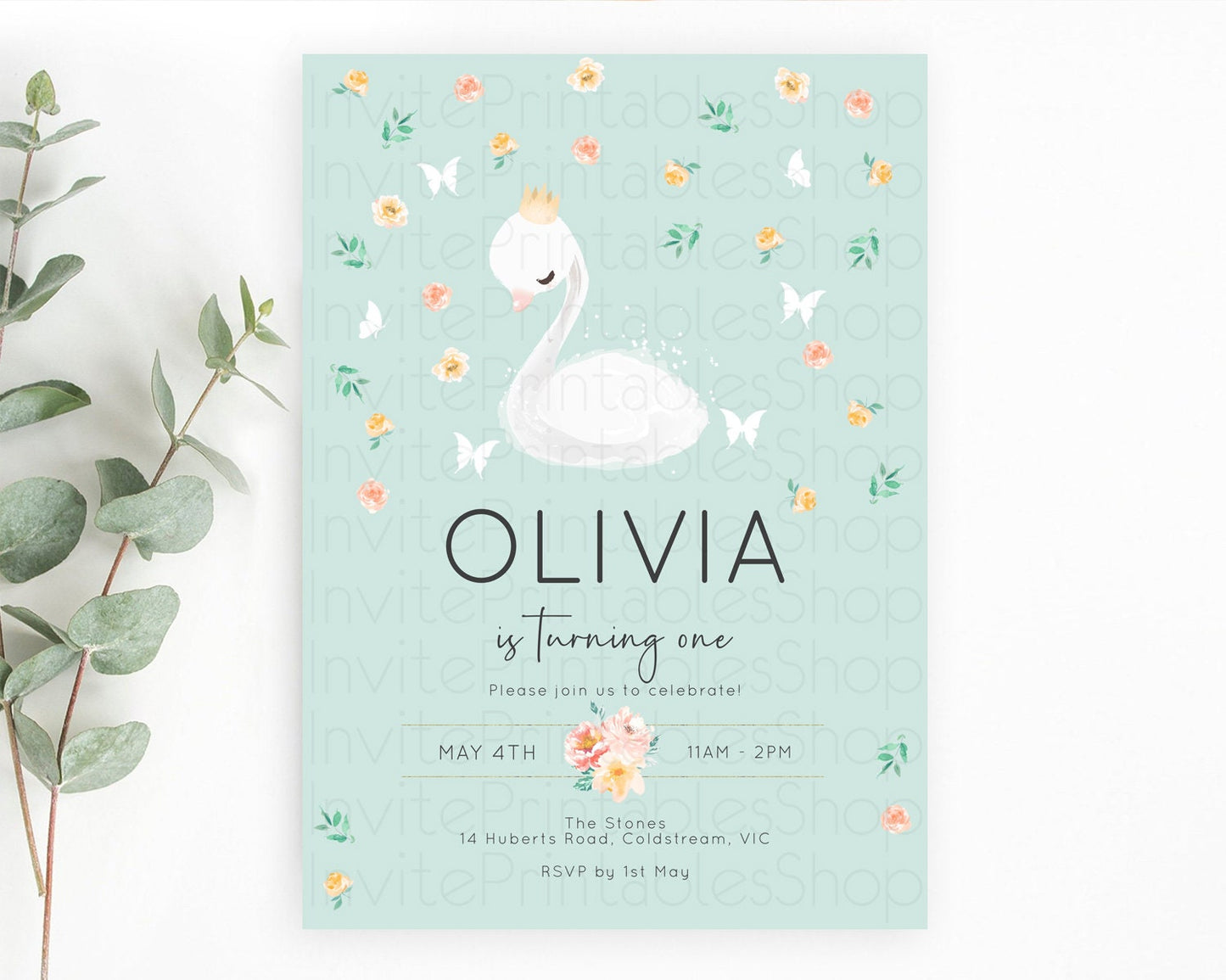 Swan Birthday Invitation Swan Princess Ballet Invitation Enchanted Forest Swan Lake Party Secret Garden Watercolour Pastel Floral D10905