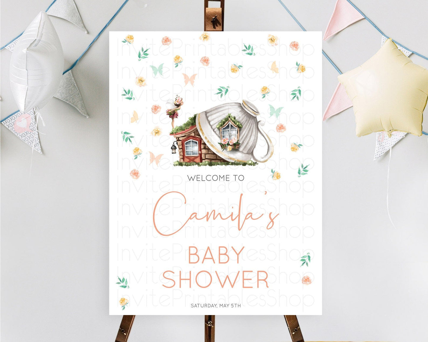 Fairy Baby Shower Welcome Sign Fairy Welcome Board Enchanted Garden Pastel Floral Butterfly Decor Secret Garden Fairy Welcome Sign D10383