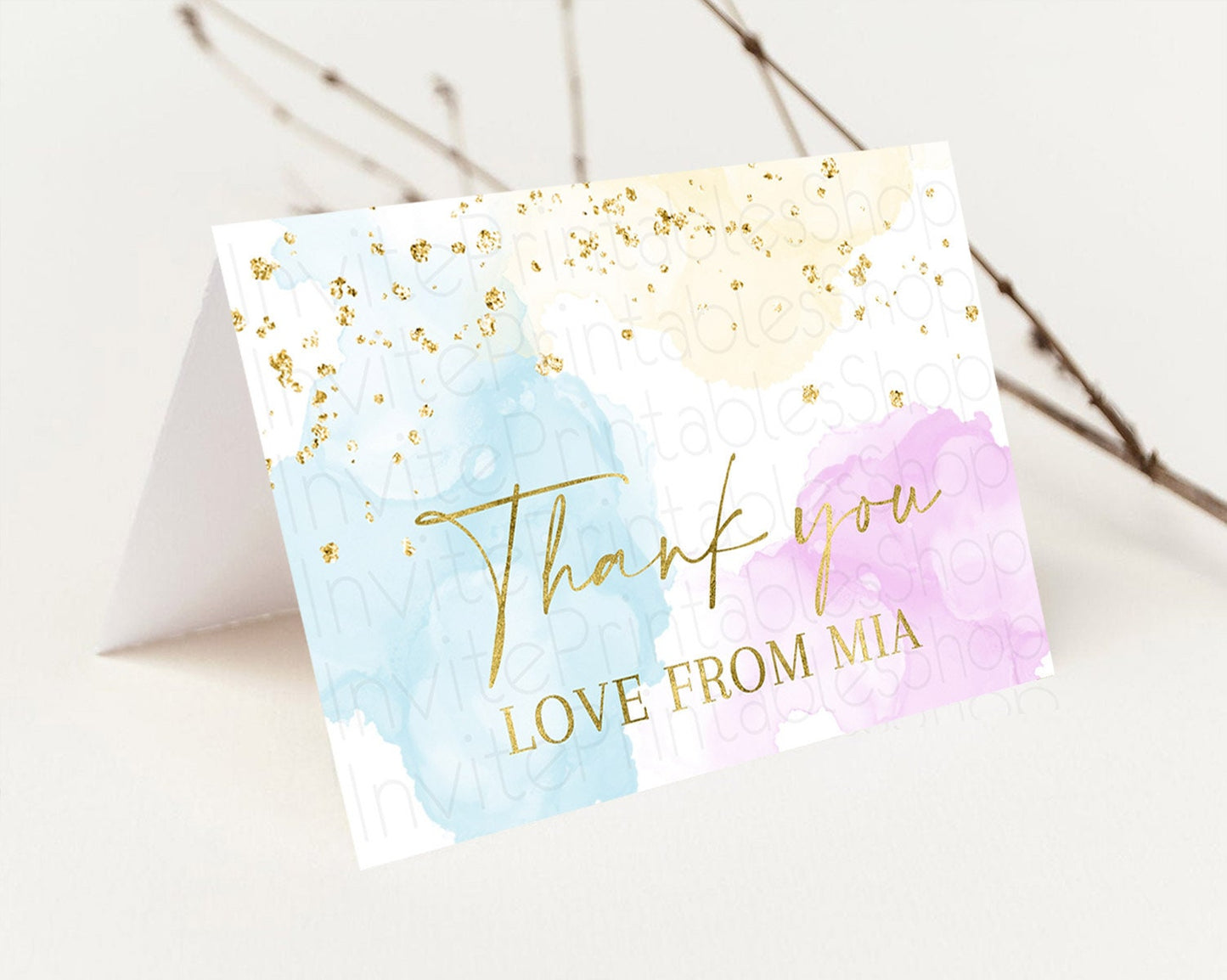 Pastel Thank You Rainbow Thank You Card Colorful Pastel Birthday Thank You Card Confetti Watercolor Pastel Teacher Thank You Cards D10204