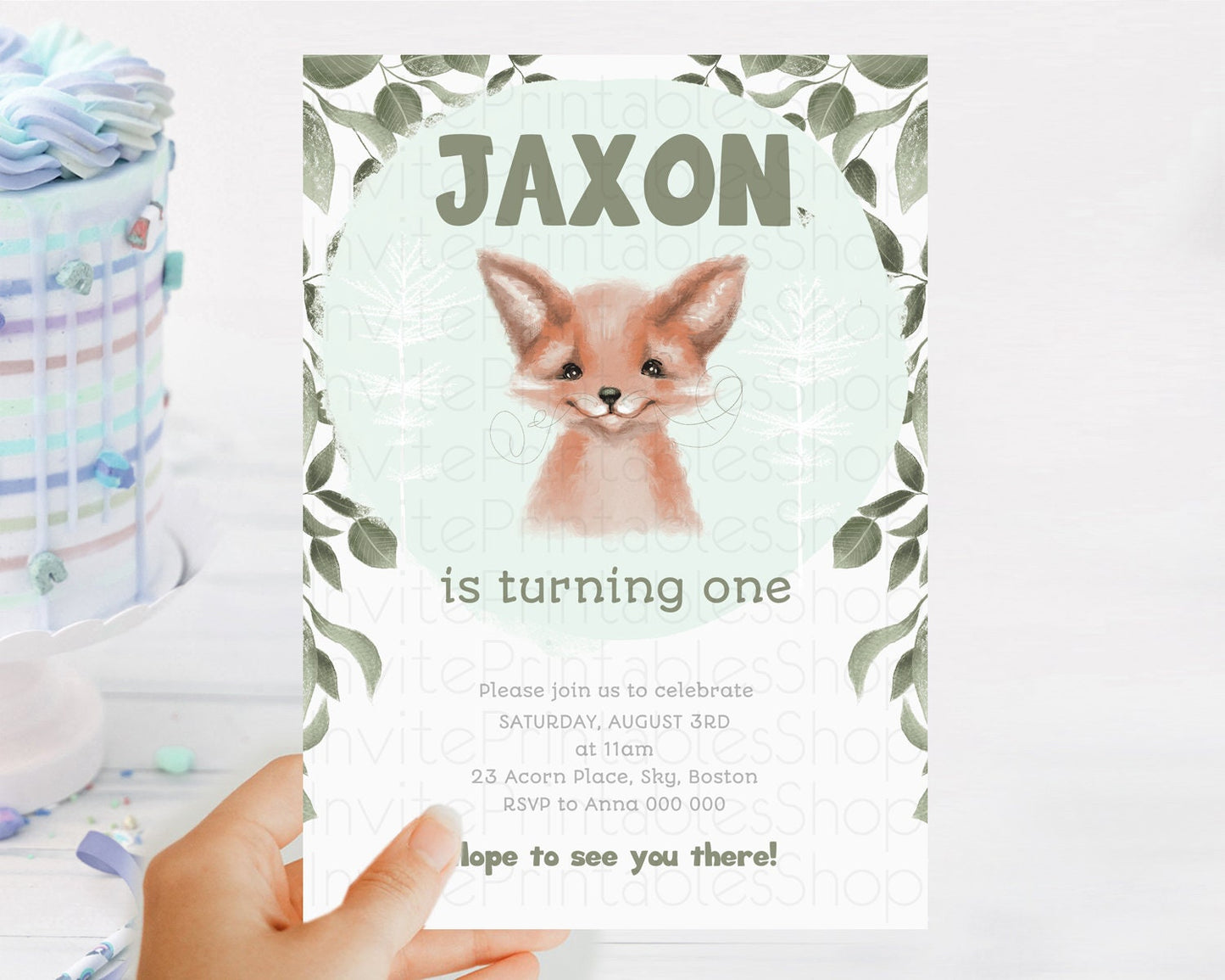 Fox Birthday Invitation Fox Invite Mr. Fox Birthday Green Fox Party Forest Adventure Enchanted Woods Wild One 1st 2nd 3rd Birthday D10124