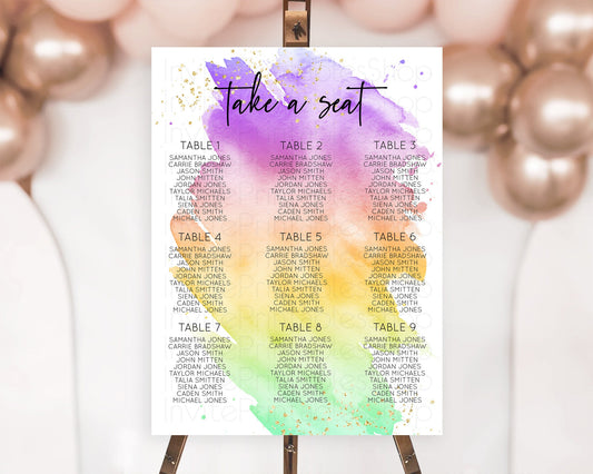 Editable Rainbow Seating Chart Pastel Seating Chart Colorful Pastel Watercol