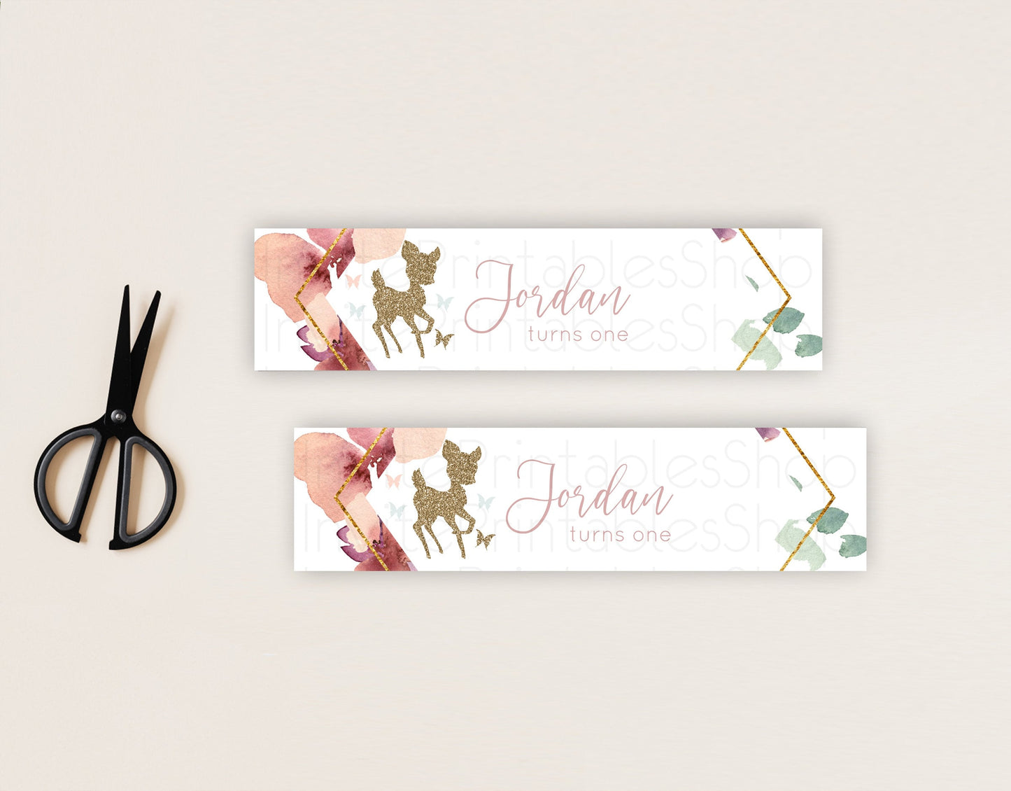 Fawn Deer Water Label Template Pastel Floral Deer Enchanted Forest Butterfly Party Decor Birthday Baptism Baby Shower Bridal Shower D10459