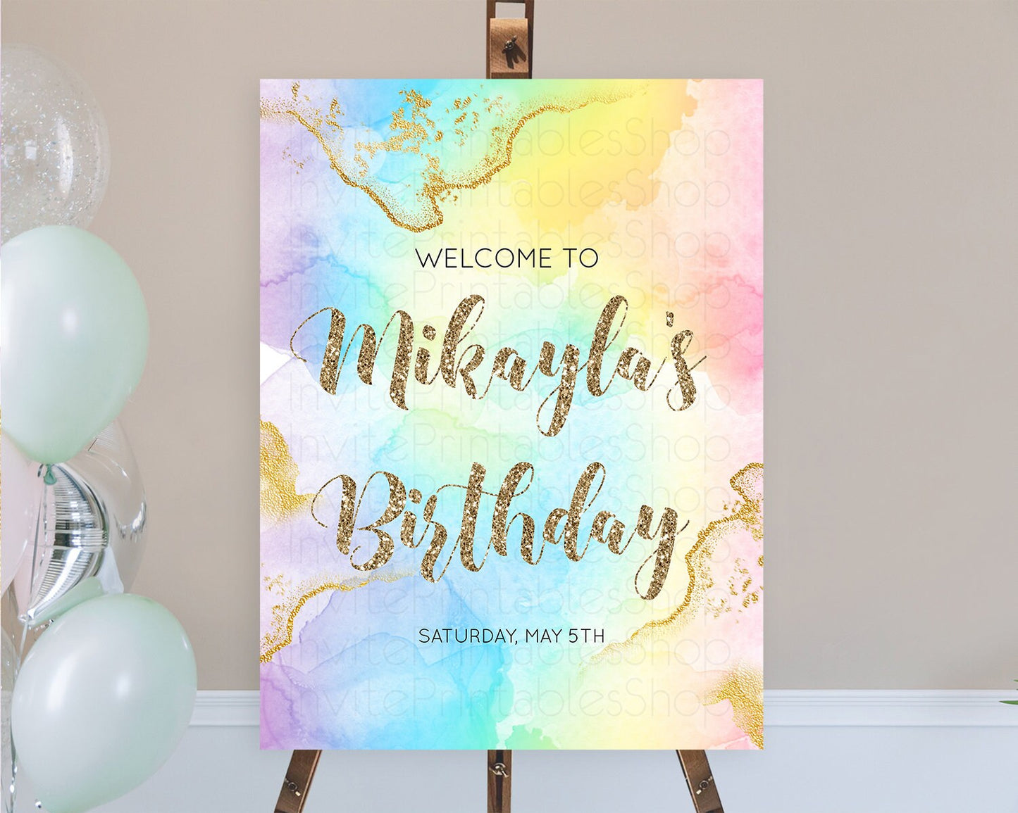 Pastel Welcome Sign Pastel Rainbow Welcome Sign Colorful Rainbow Confetti Watercolor Glitter Pastel First Birthday Welcome Sign D10589