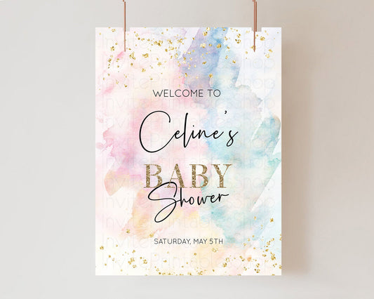 Editable Pastel Baby Shower Welcome Sign Pastel Rainbow Welcome Sign Colorfu