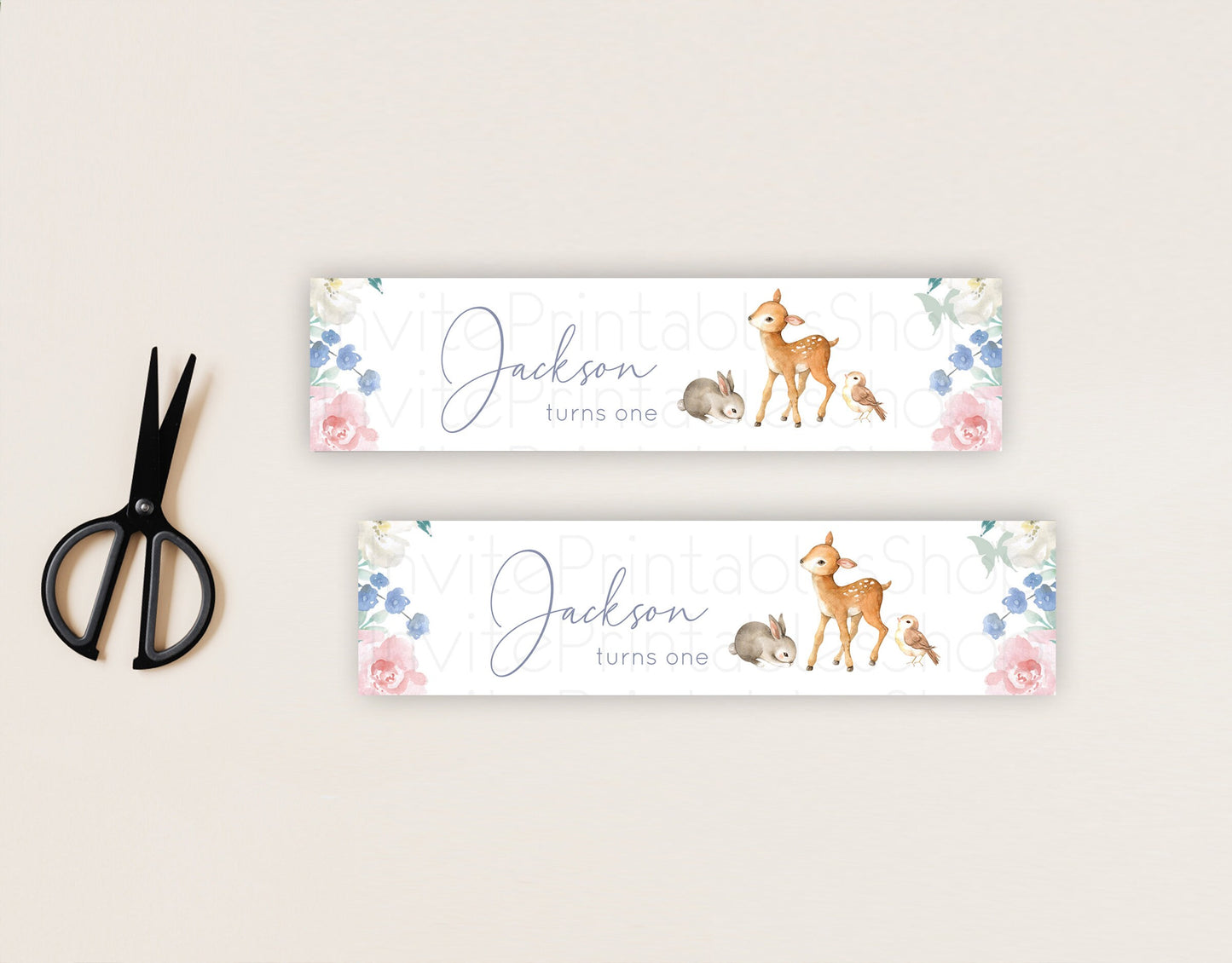 Fawn Deer Water Label Template Pastel Floral Deer Enchanted Forest Butterfly Party Decor Birthday Baptism Baby Shower Bridal Shower D10930