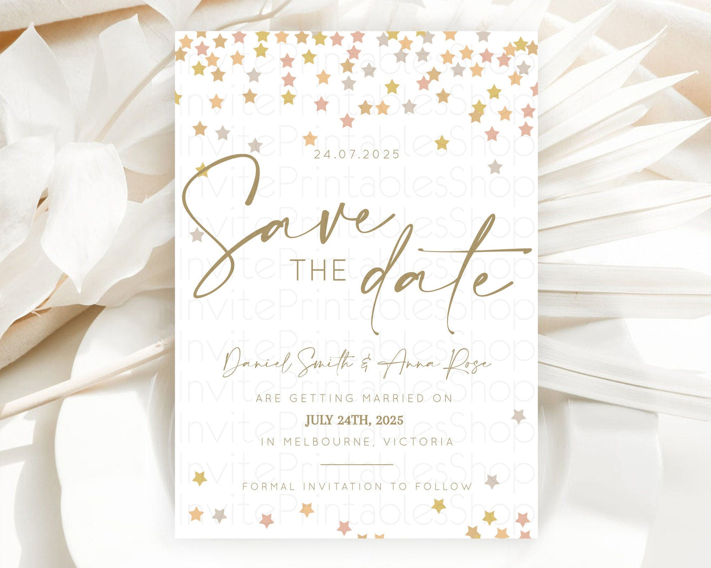 Twinkle Stars Save The Date Template Pastel Twinkle Little Star Party Shooting Star Confetti Sprinkles Birthday Baptism Baby Shower D10342