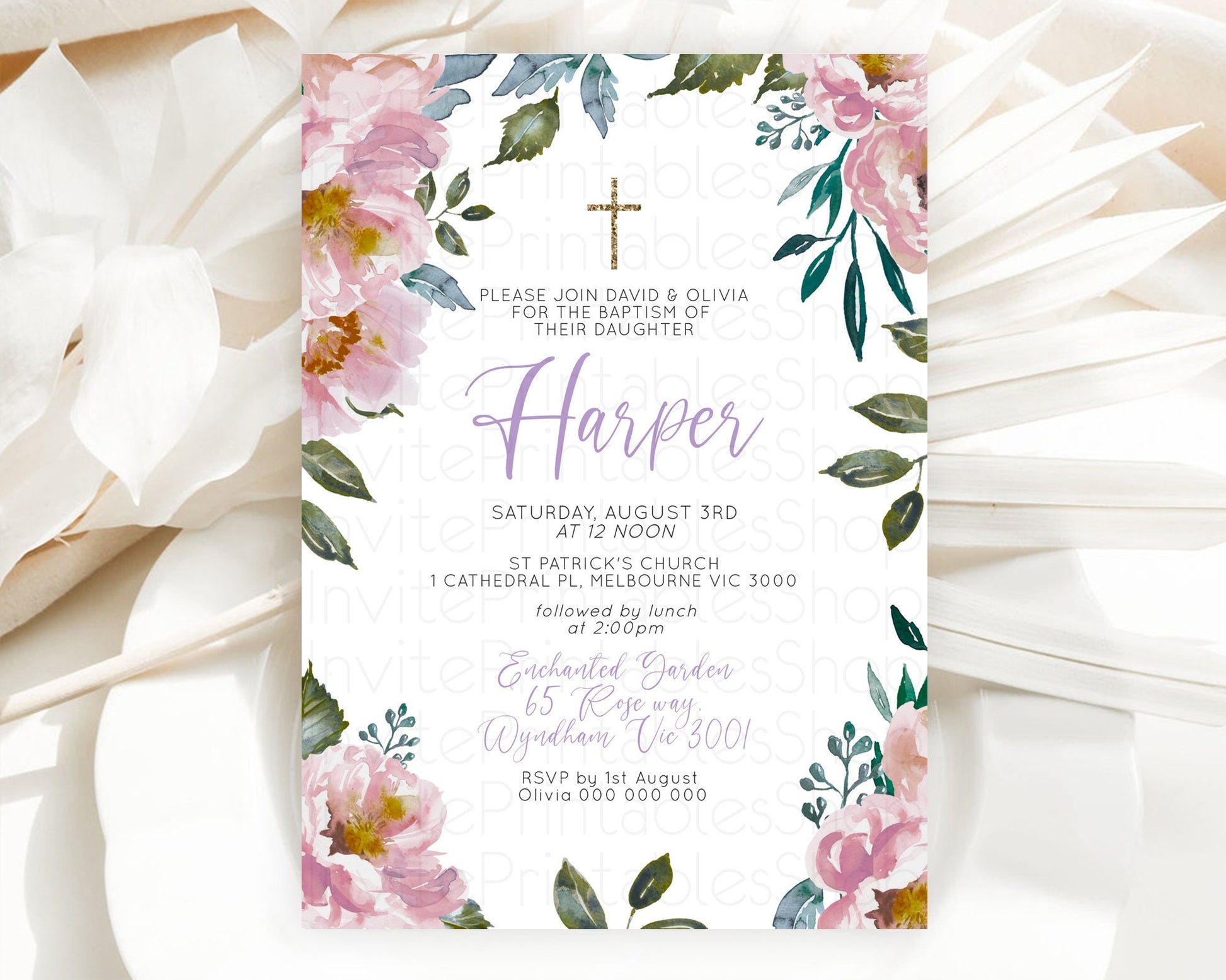 Editable Secret Garden Baptism Invitation Wildflower Baptism Birthday Invite