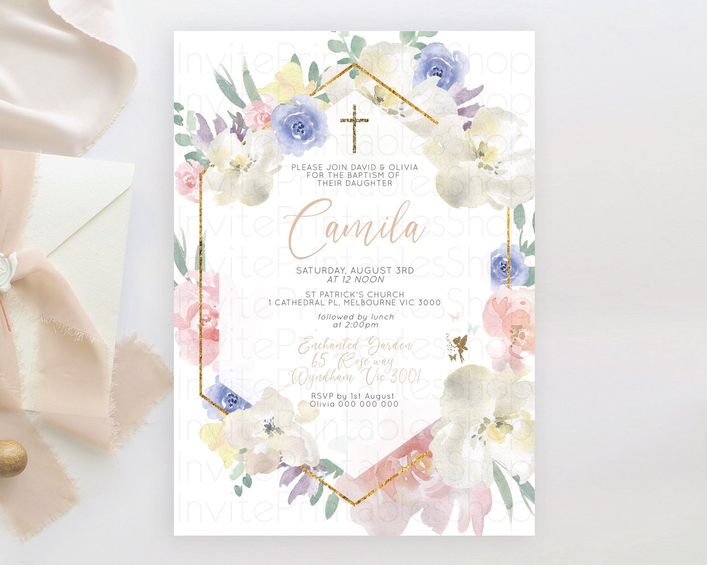 Fairy Baptism Invitation Fairy Baptism 1st Birthday Invitation Enchanted Secret Garden Christening Invite Pastel Floral Butterfly D10829