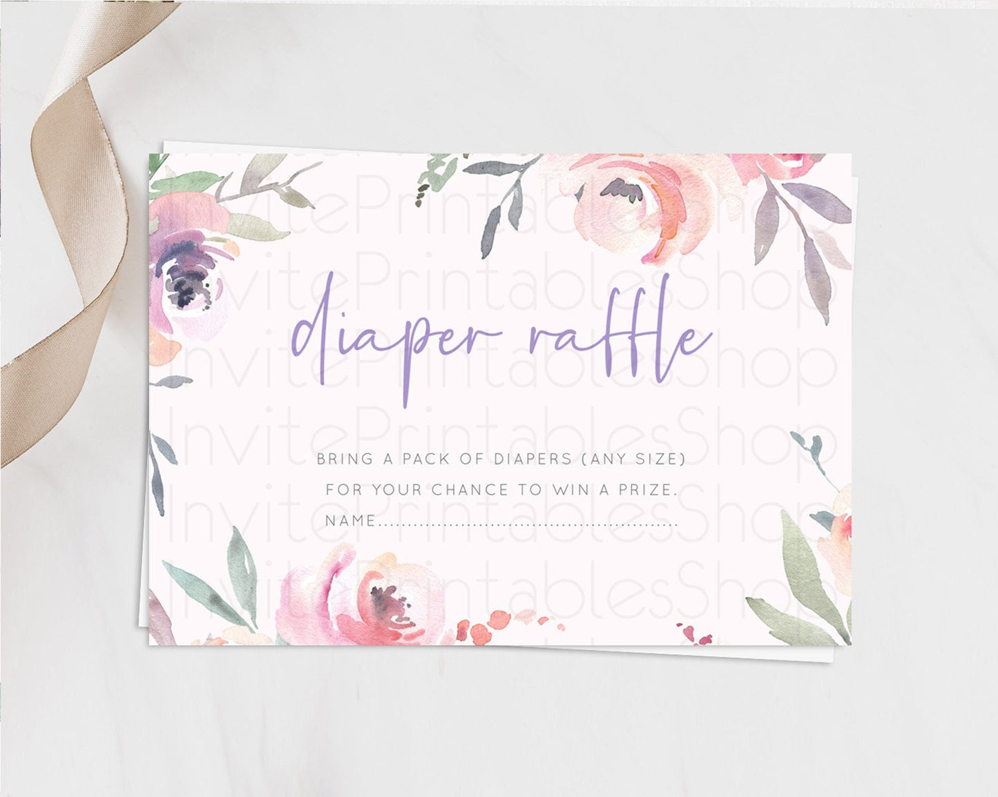 Secret Garden Diaper Raffle Card Boho Wildflower Diaper Raffle Insert Pastel Flower Garden Baby Shower Card Flower Raffle Game D10198