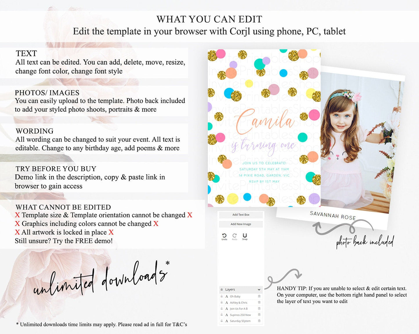Pastel Birthday Invitation Pastel Confetti Birthday Invitation Bubbles Invitation Colorful Rainbow Confetti 2nd 1st First Birthday D10862