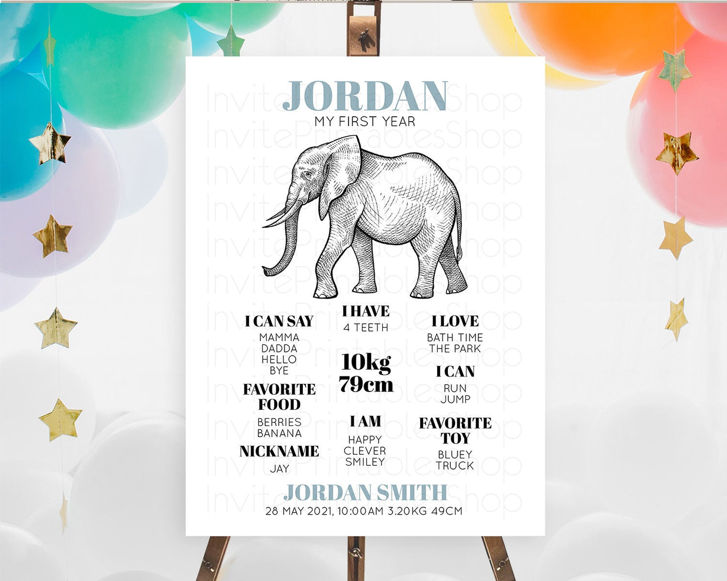 Elephant First Birthday Milestone Board Elephant Milestone Poster One Wild Year Safari Adventure Elephant Zoo Birthday Welcome Sign D10248
