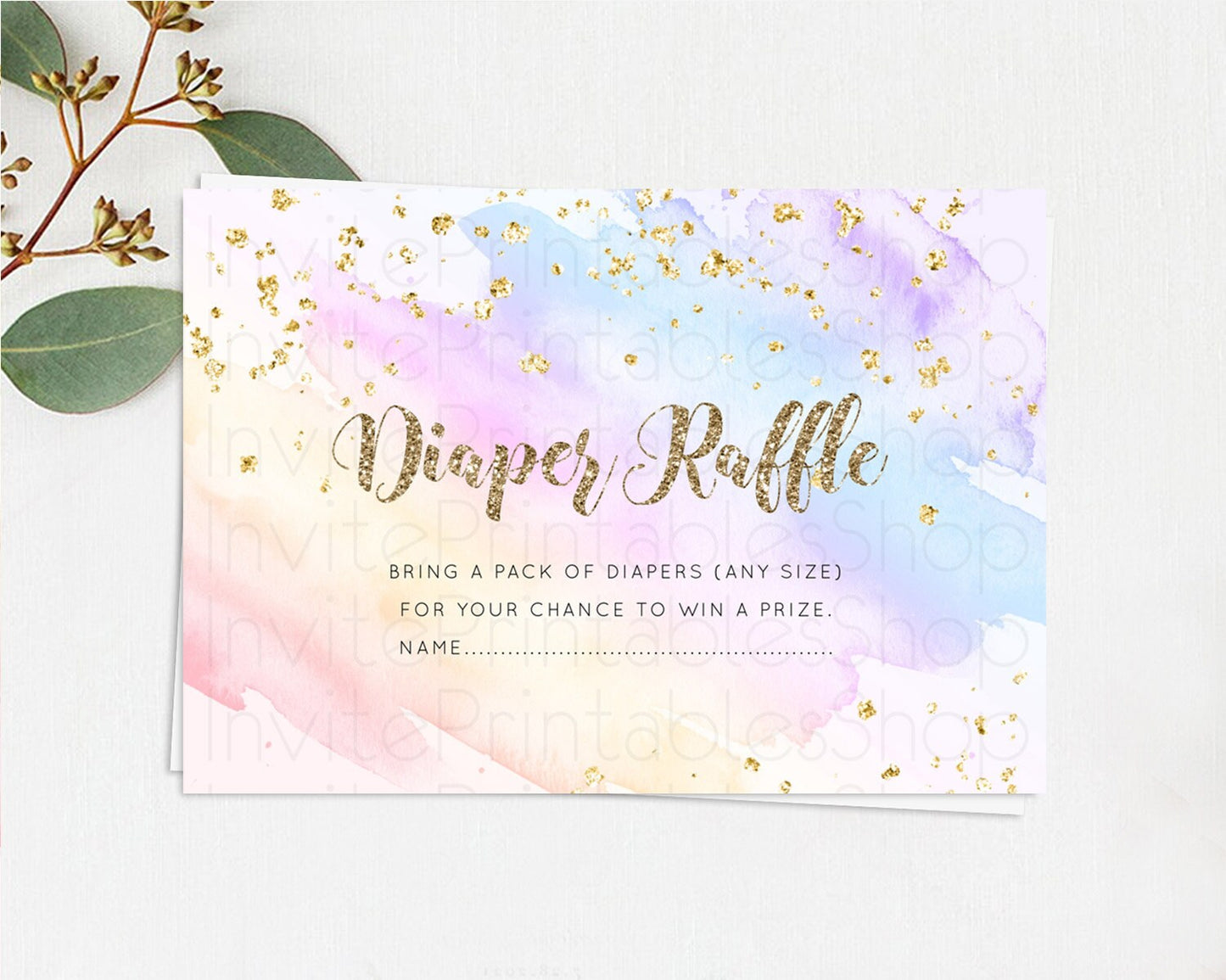 Pastel Diaper Raffle Card Pastel Rainbow Diaper Raffle Insert Colorful Ombre Watercolor Diaper Ticket Confetti Glitter Raffle Game D10633