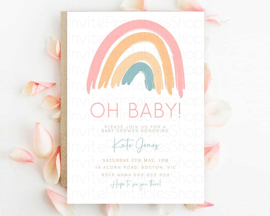 Editable Pastel Rainbow Baby Shower Invitation Pastel Rainbow Invitation Rai