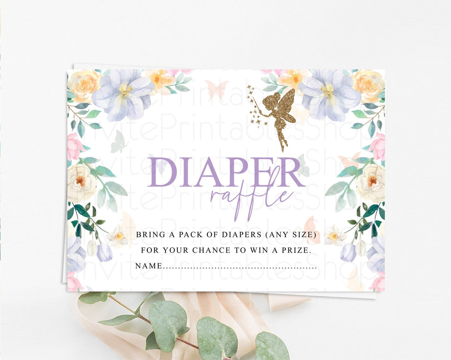 Fairy Diaper Raffle Card Fairy Diaper Insert Enchanted Garden Fairy Diaper Ticket Pastel Floral Butterfly Secret Garden Raffle Game D10474