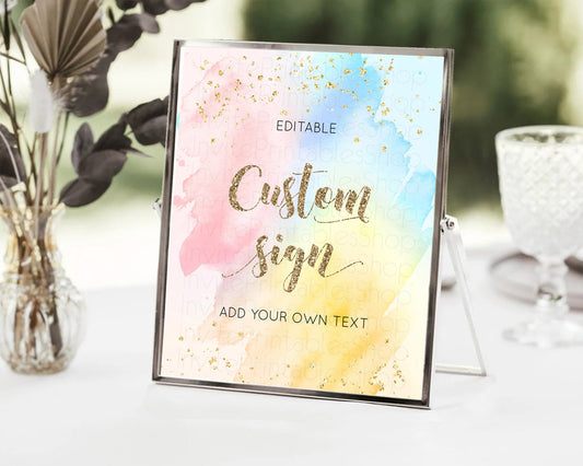 Editable Pastel Sign Ombre Table Sign Decor Pastel Ombre Rainbow Watercolor