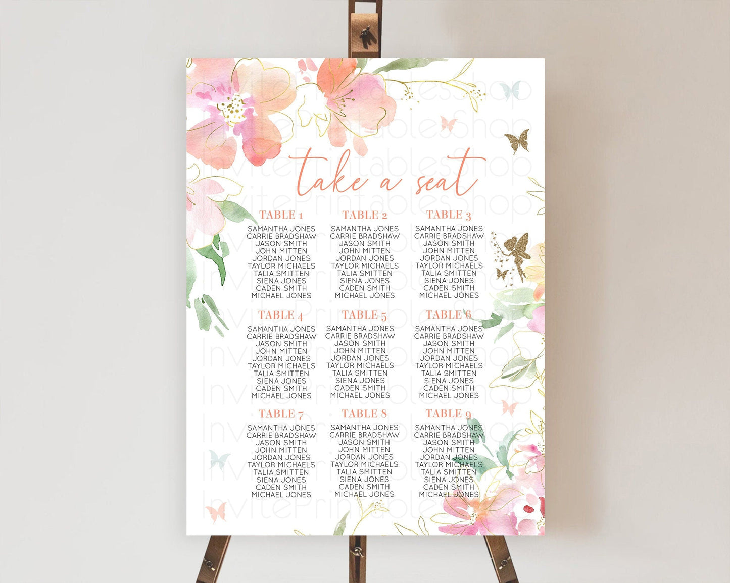Fairy Seating Chart Pastel Fairy Seating Chart Fairy Tea Party Fairy Garden Seating Sign Enchanted Garden Floral Butterfly Decor D10934