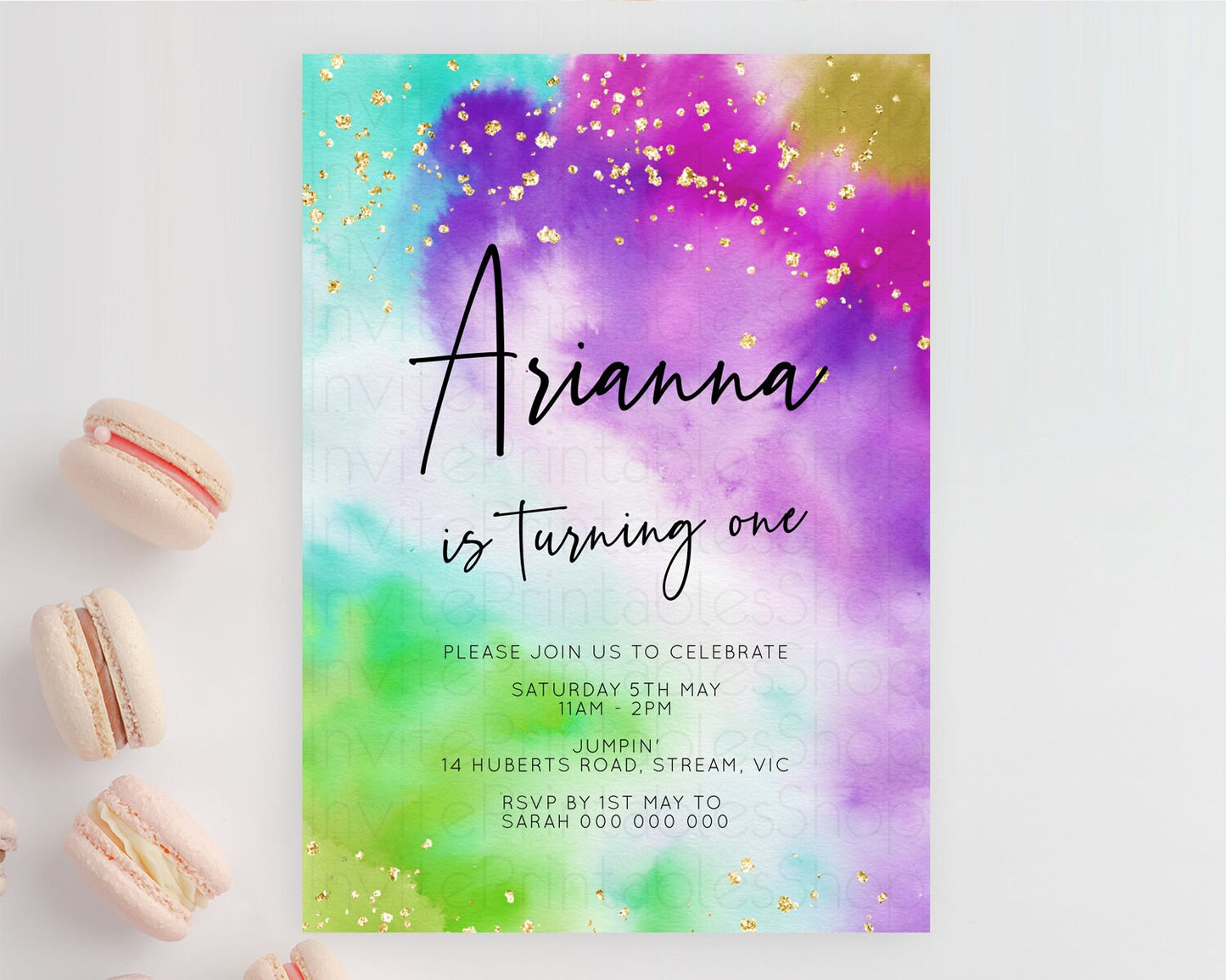 Tie Dye Invitation Rainbow Birthday Invitation Pastel Invitation Colorful Invitation Pastel Rainbow Party 3rd 2nd 1st First Birthday D10536