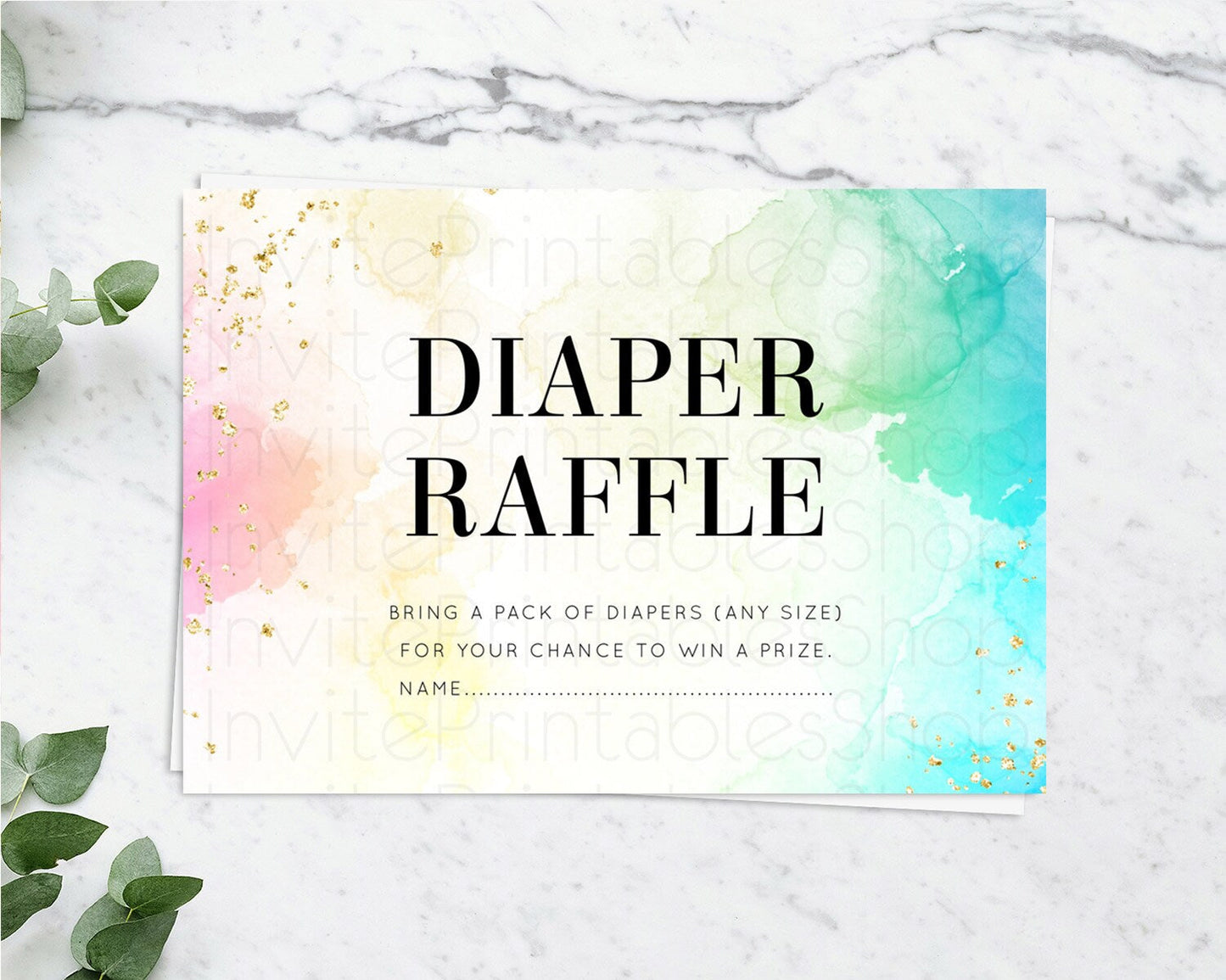 Pastel Diaper Raffle Card Pastel Rainbow Diaper Raffle Insert Colorful Ombre Watercolor Diaper Ticket Confetti Glitter Raffle Game D10770