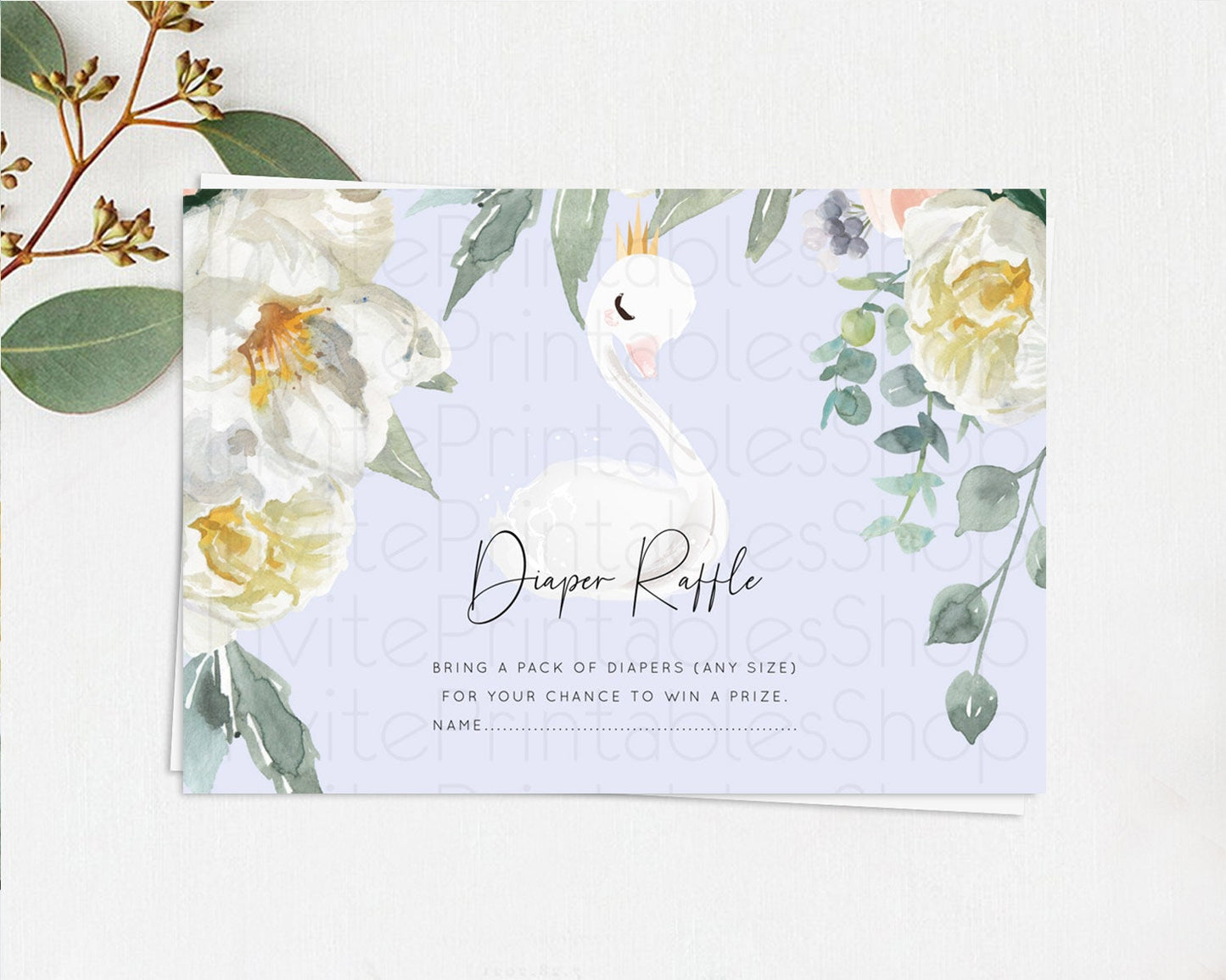 Swan Diaper Raffle Card Swan Princess Ballet Diaper Raffle Insert Enchanted Swan Lake Diaper Ticket Secret Garden Floral Raffle Game D10756