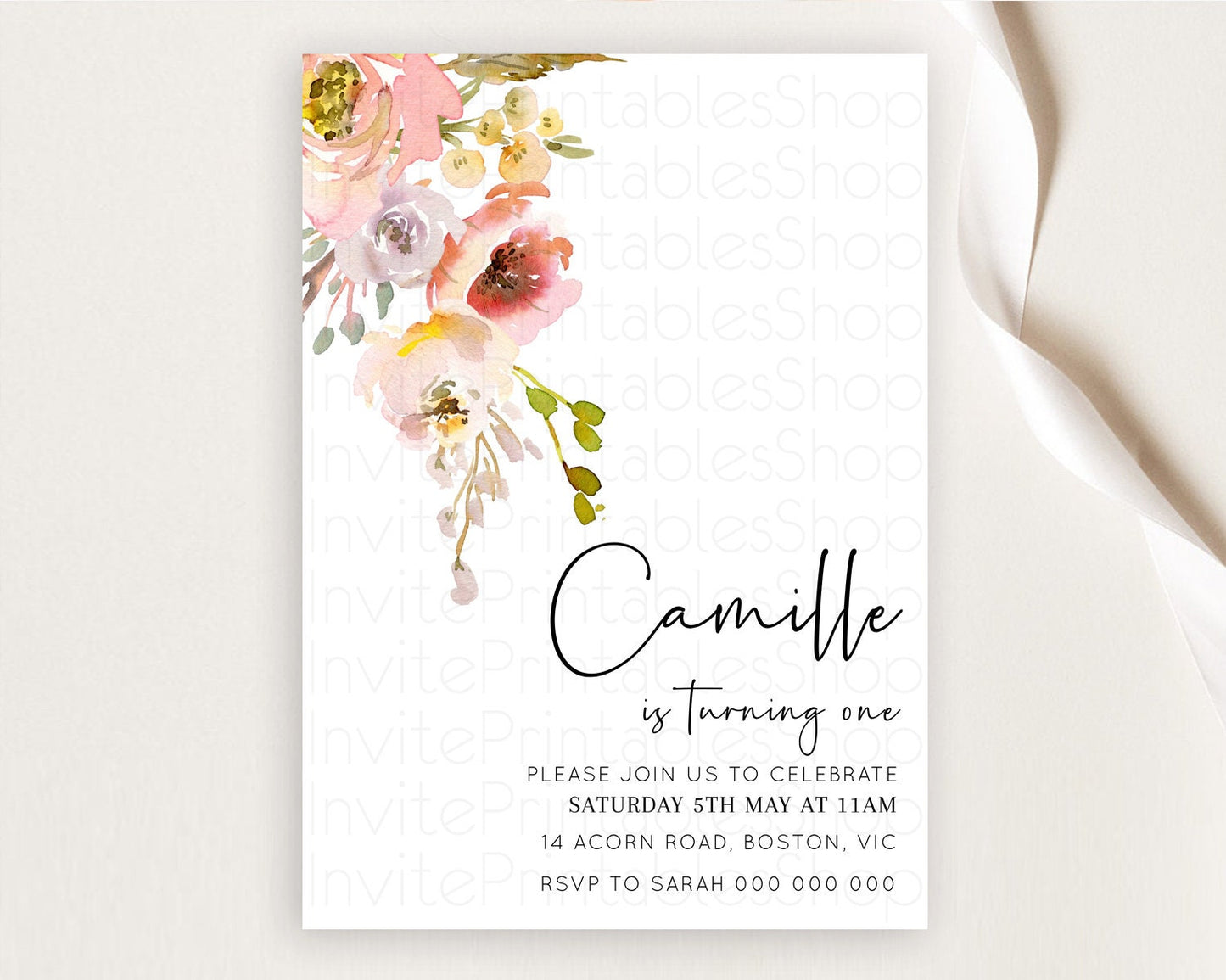Secret Garden Invitation Wildflower Birthday Invitation Pastel Flowers Invite Enchanted Garden Boho Floral 3rd 2nd First Birthday D10194