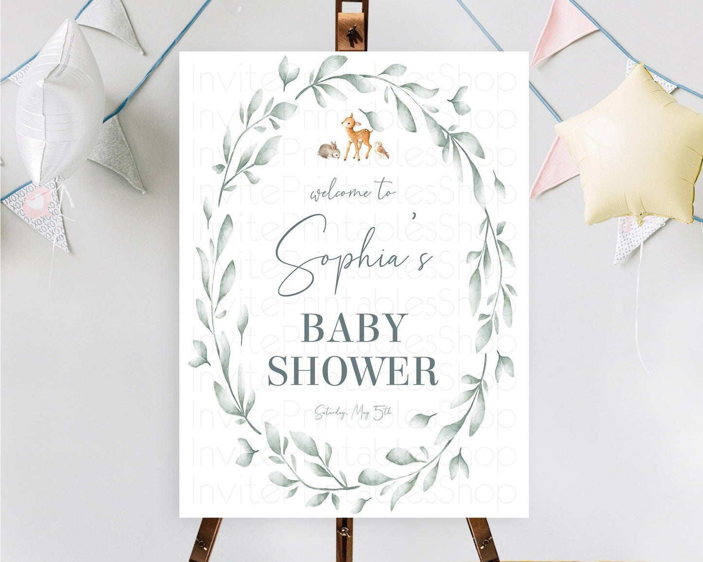 Fawn Baby Shower Welcome Sign Deer Welcome Board Floral Deer Welcome Poster Enchanted Forest Butterfly Pastel Floral Welcome Sign D10872
