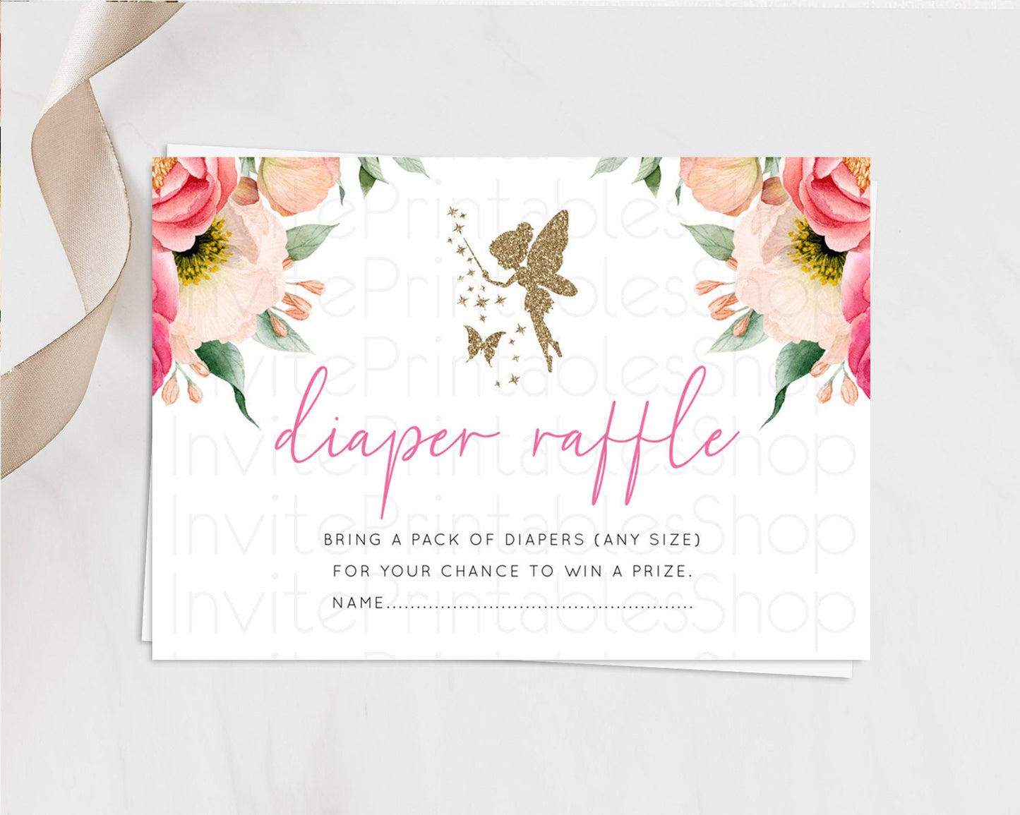 Fairy Diaper Raffle Card Fairy Diaper Insert Enchanted Garden Fairy Diaper Ticket Pastel Floral Butterfly Secret Garden Raffle Game D10883