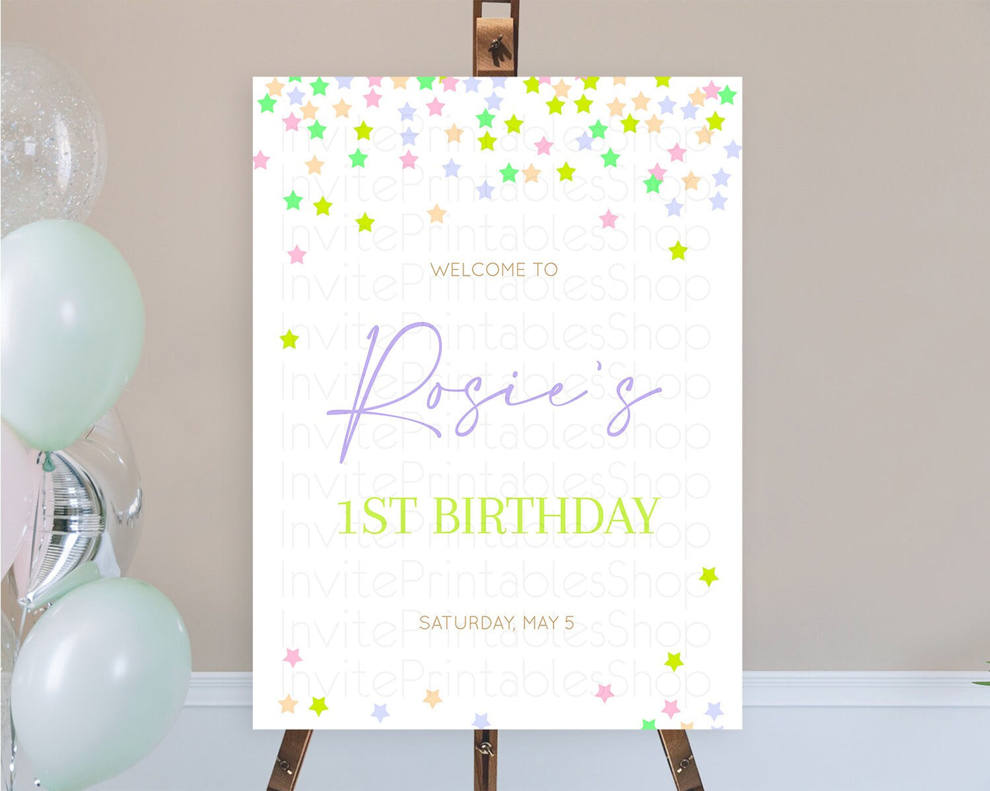 Star Welcome Board Pastel Stars Welcome Sign Shooting Star Rainbow Colorful Confetti Twinkle Little Star First Birthday Welcome Sign D10396