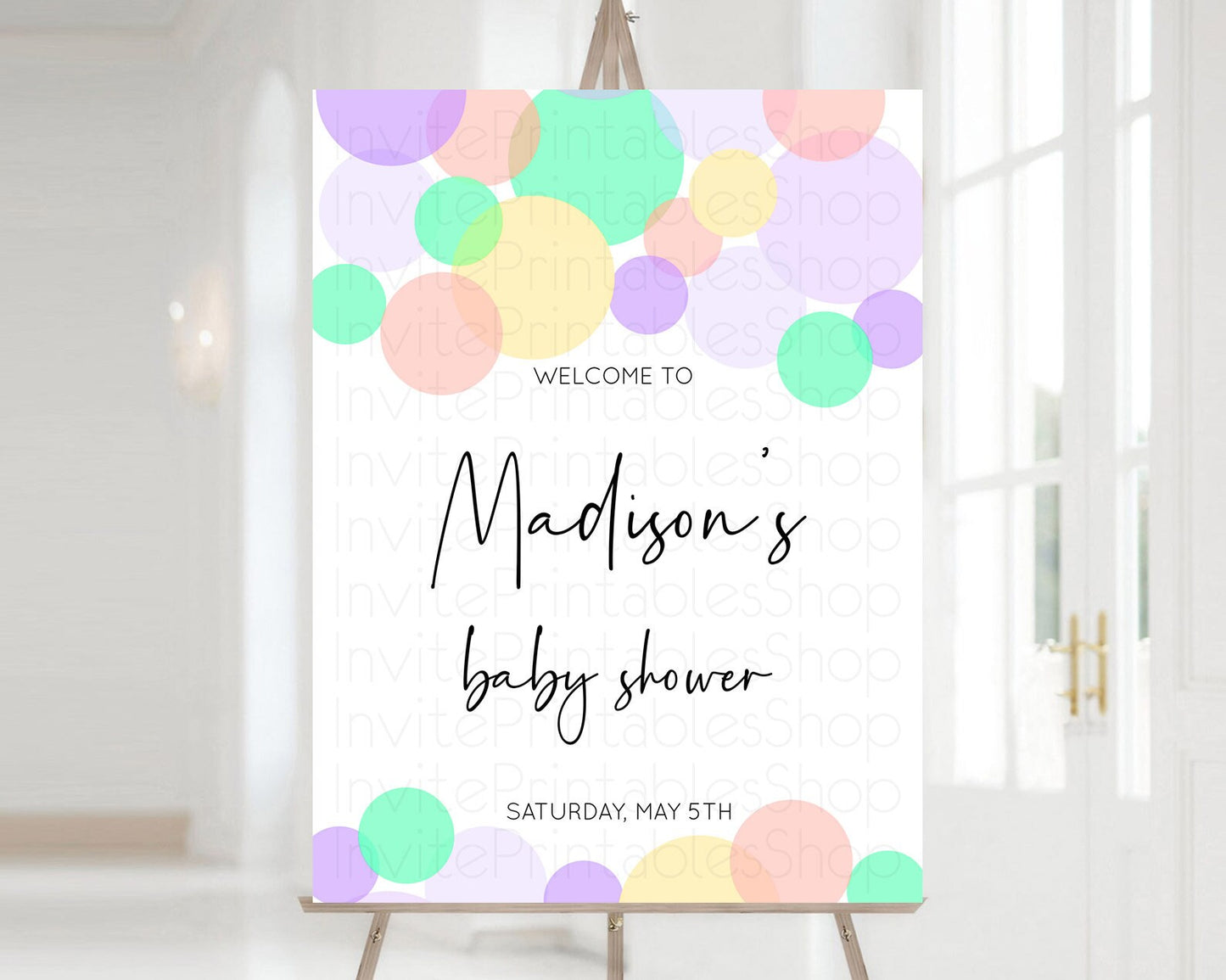 Rainbow Baby Shower Welcome Sign Pastel Welcome Board Pastel Rainbow Confetti Welcome Sign Colorful Bubbles Pastel Welcome Sign D10380