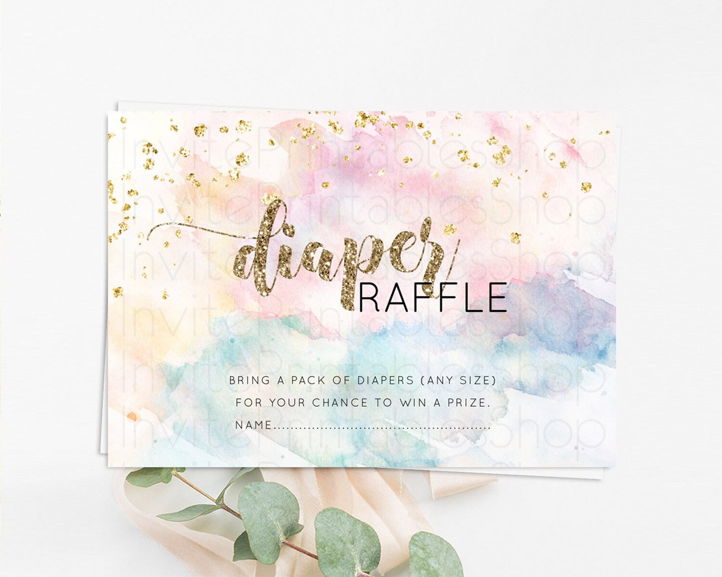 Pastel Diaper Raffle Card Pastel Rainbow Diaper Raffle Insert Colorful Ombre Watercolor Diaper Ticket Confetti Glitter Raffle Game D10264