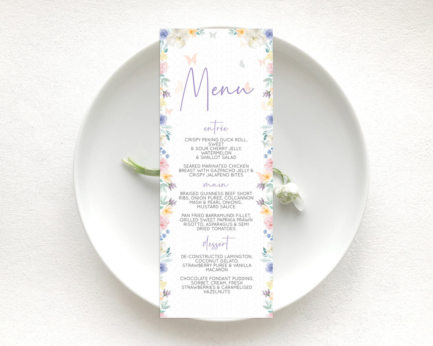 Secret Garden Menu Wildflower Menu Template Pastel Flower Garden Table Decor Boho Floral Dinner Dessert Floral Party Food Menu D10710