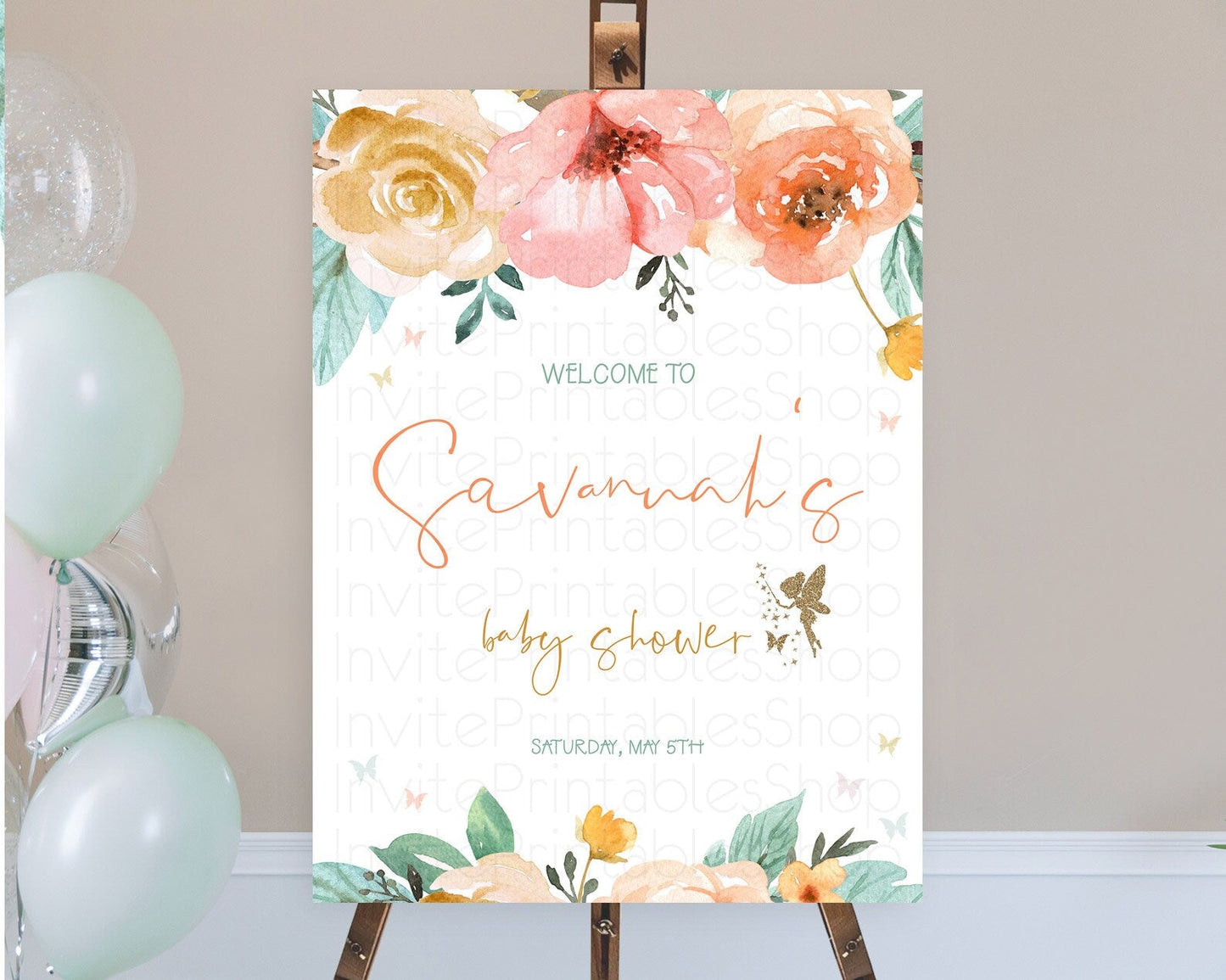 Fairy Baby Shower Welcome Sign Fairy Welcome Board Enchanted Garden Pastel Floral Butterfly Decor Secret Garden Fairy Welcome Sign D10346