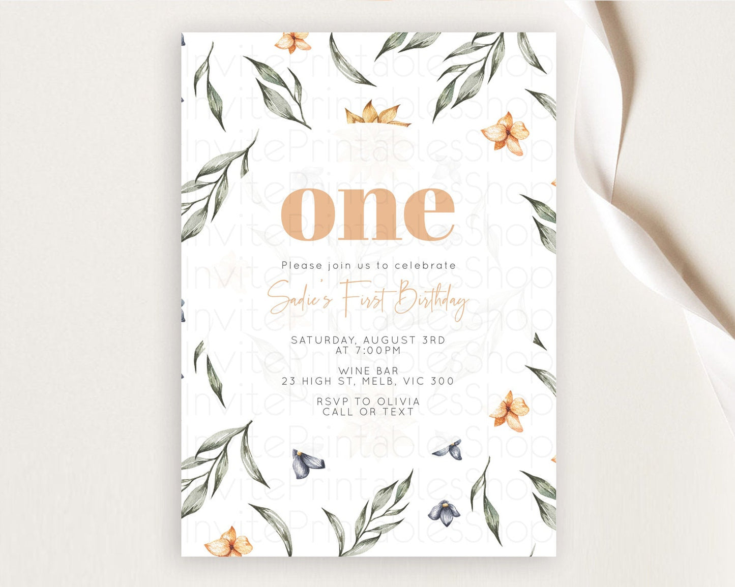 Leafy Birthday Invitation Leafy Invitation Simple Greenery Invitation Eucalyptus Fern Spray Leaves Minimal Green Leaf Watercolour D10544