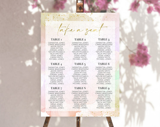 Editable Rainbow Seating Chart Pastel Seating Chart Colorful Pastel Watercol