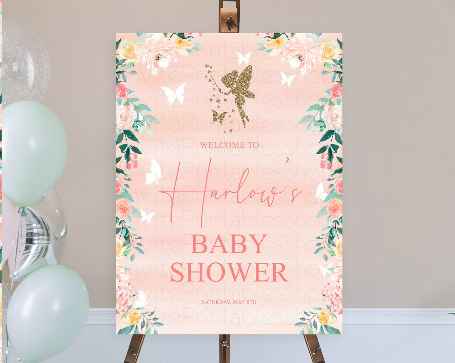 Fairy Baby Shower Welcome Sign Fairy Welcome Board Enchanted Garden Pastel Floral Butterfly Décor Secret Garden Fairy Welcome Sign D10792