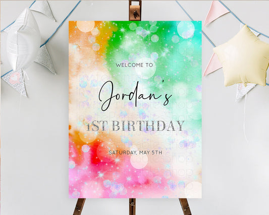 Rainbow Welcome Sign Pastel Welcome Board Colorful Pastel Watercolor Iridescent Sprinkles Ombre Pastel Decor First Birthday Sign D10691