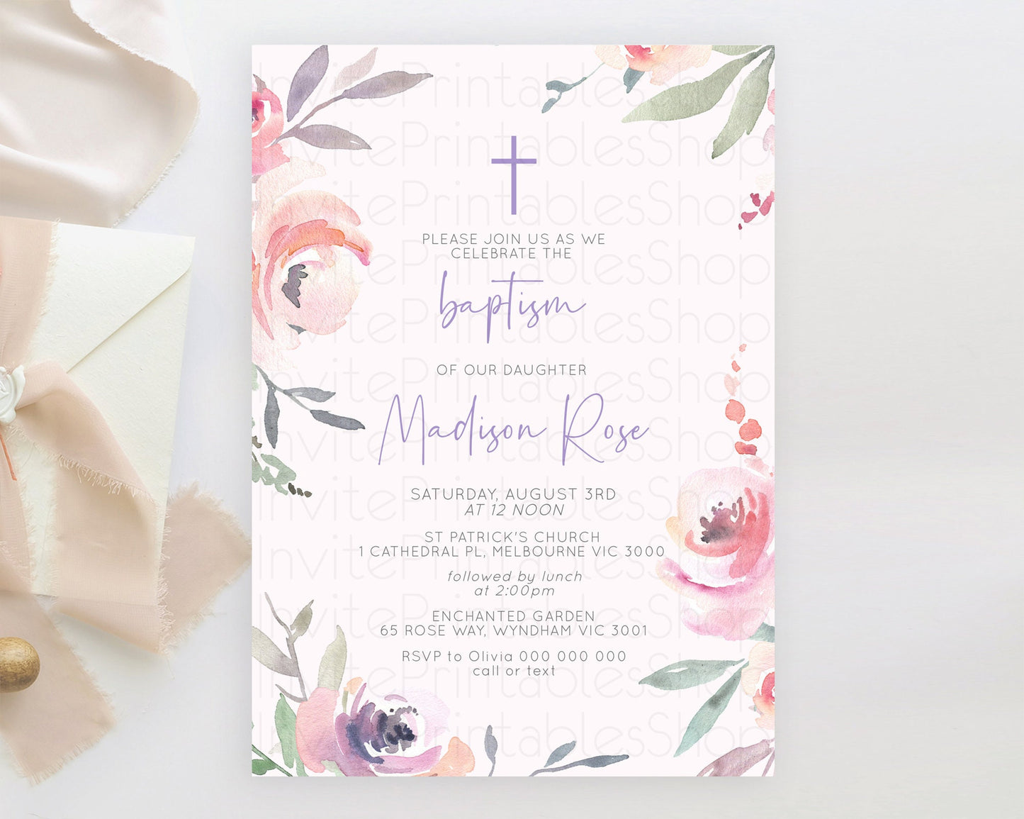 Secret Garden Baptism Invitation Wildflower Baptism Birthday Invite Pastel Flowers Christening Invite Enchanted Garden Boho Floral  D10198