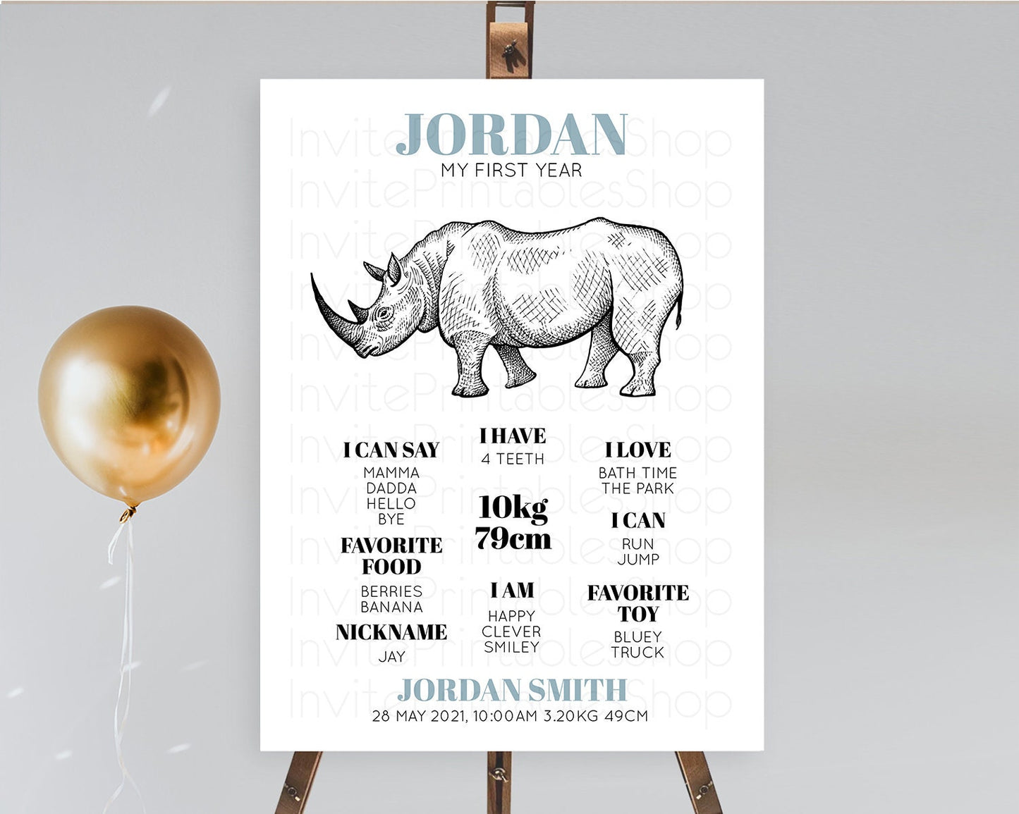 Rhino First Birthday Milestone Board Rhino Milestone Poster Rhino Decor Safari Adventure Rhino First Birthday Welcome Sign D10253