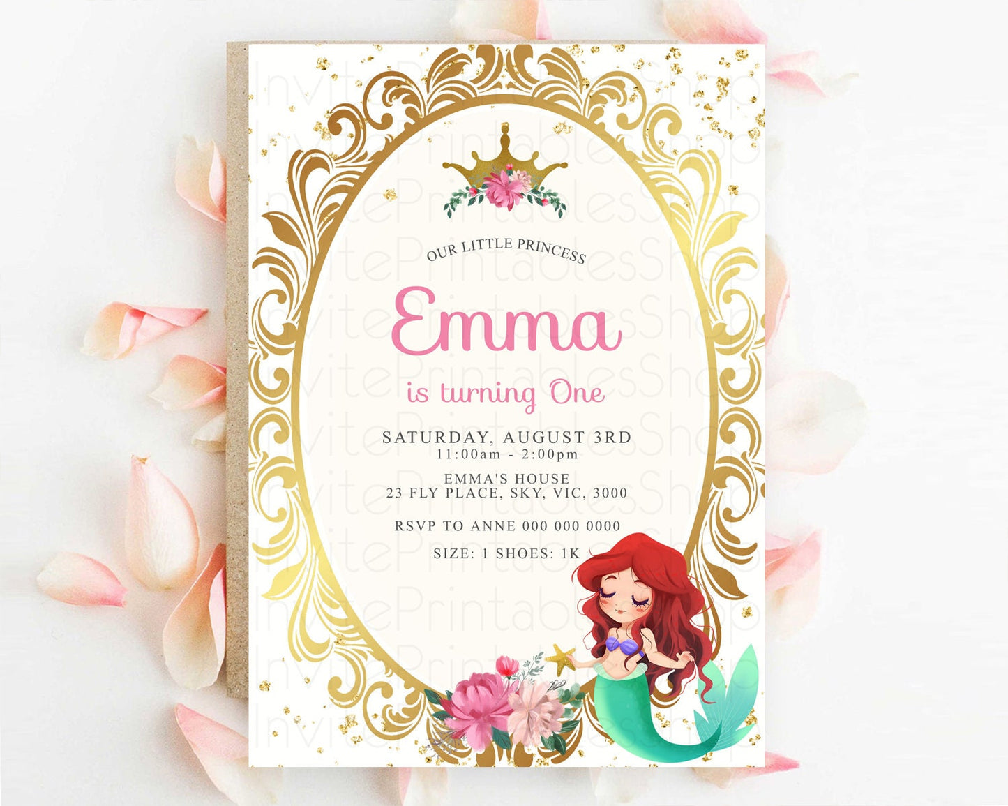 Princess Birthday Invitation Castle Invitation Royal Birthday Fairy Tale Enchanted Mirror Pastel Floral Garden 1st First Birthday D10133