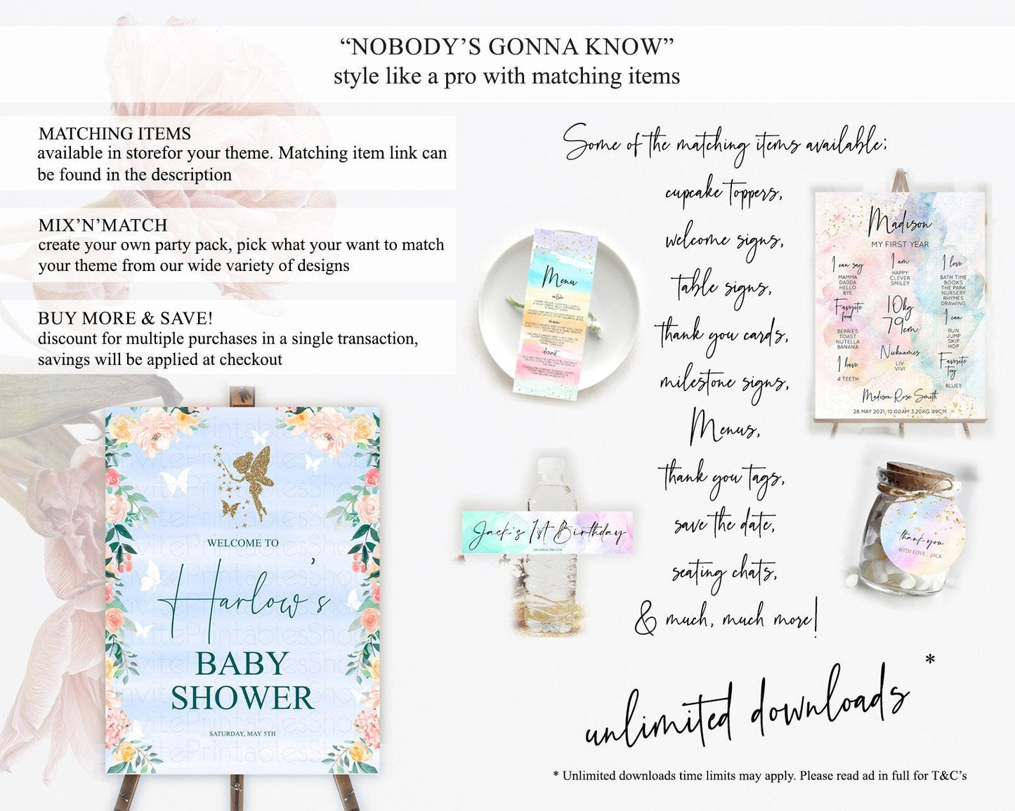Fairy Baby Shower Welcome Sign Fairy Welcome Board Enchanted Garden Pastel Floral Butterfly Decor Secret Garden Fairy Welcome Sign D10794