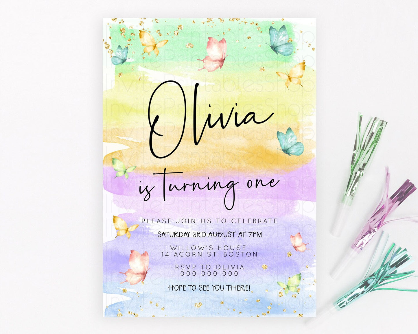 Editable Pastel Butterfly Birthday Invitation Butterfly Birthday Invitation