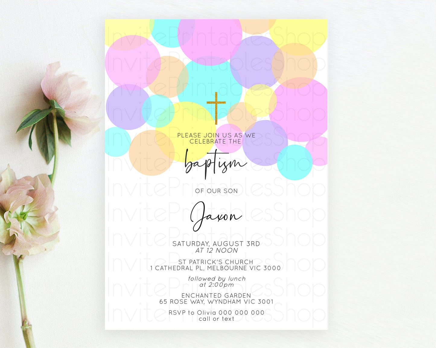 Pastel Baptism Invitation Pastel Confetti Baptism 1st Birthday Invitation Colorful Rainbow Confetti Bubbles Christening Invitation D10406