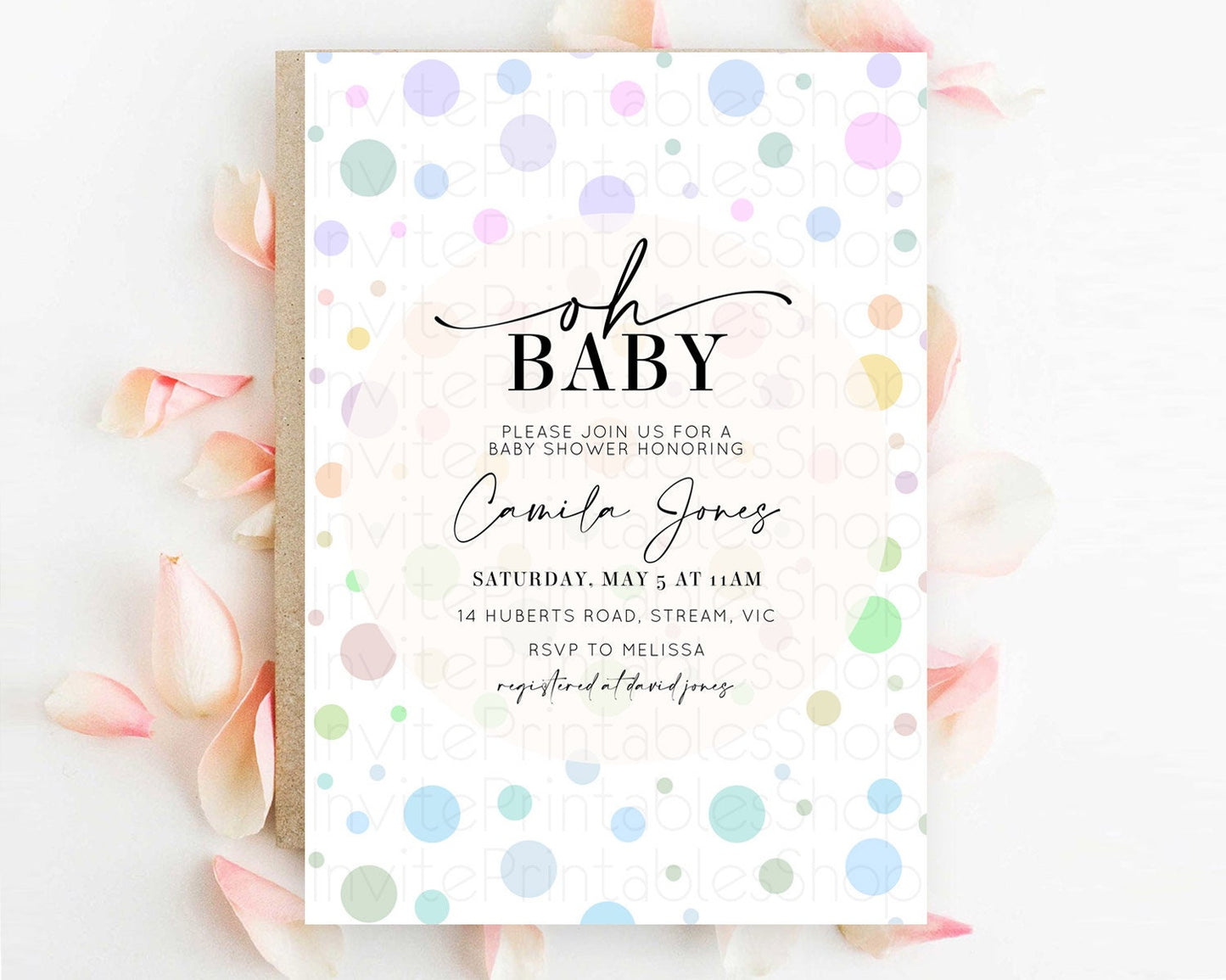 Pastel Rainbow Baby Shower Invitation Pastel Confetti Invitation Sprinkles Bubbles Invitation Colorful Rainbow Confetti Theme D10135
