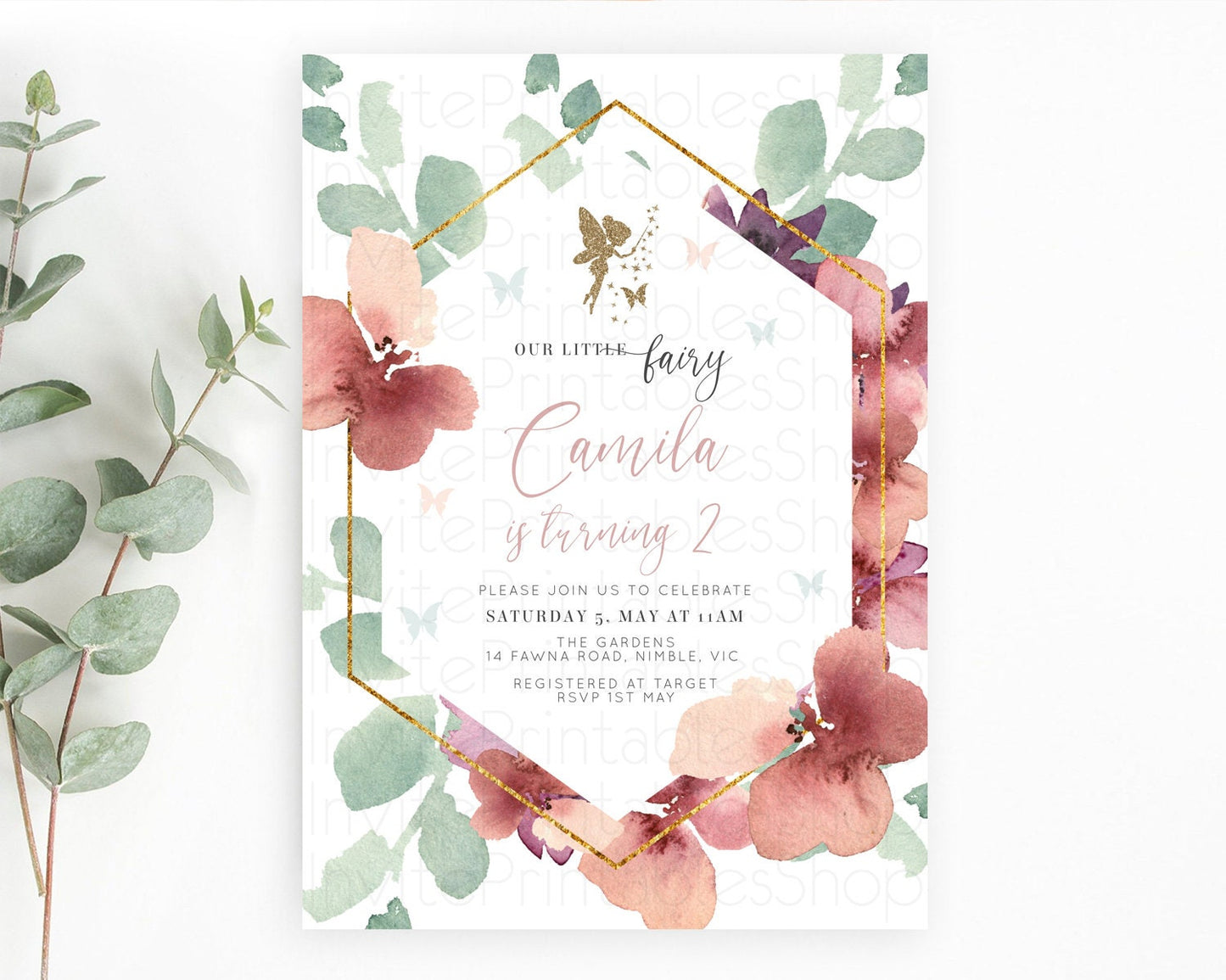 Fairy Birthday Invitation Fairy Invites Fairy Tea Party Fairy Garden Birthday Secret Garden Enchanted Garden Pastel Floral Butterfly D10460