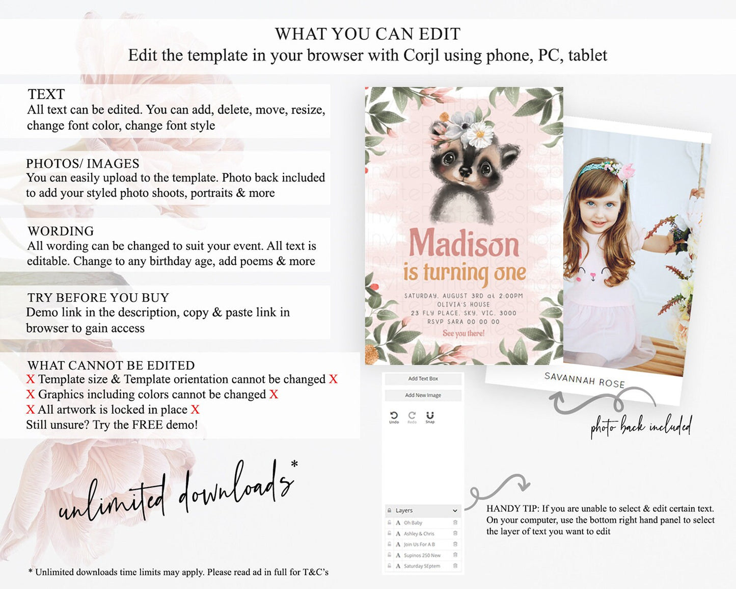 Raccoon Birthday Invitation Raccoon Invite Enchanted Forest Adventure Birthday Woodland Invitation Baby Raccoon 1st First Birthday D10632