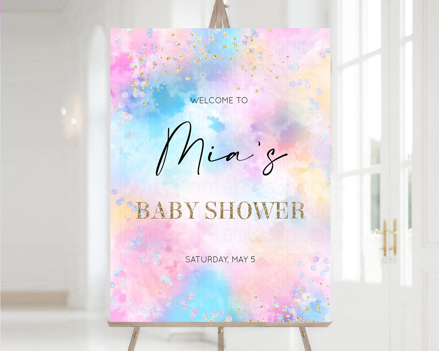 Rainbow Clouds Welcome Board Pastel Rainbow Baby Shower Welcome Colorful Baby Shower Ombre Gold Sprinkles Welcome Baby Shower Poster 589v4