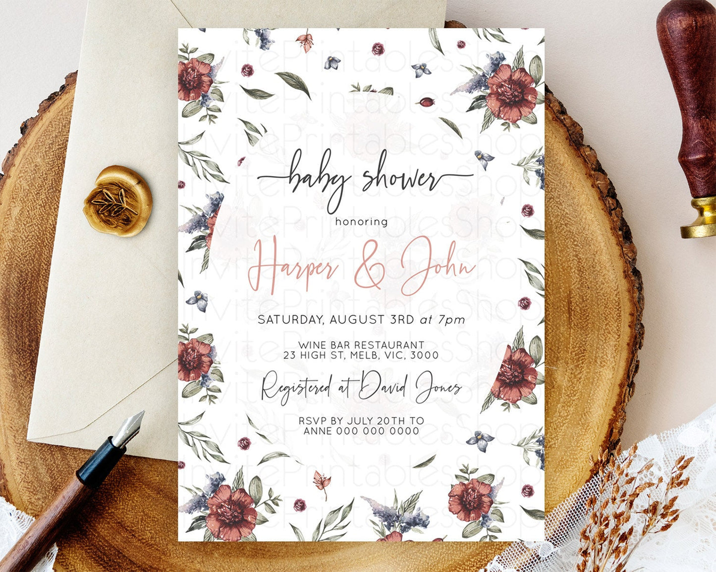 Wildflower Baby Shower Invitation Secret Garden Baby Shower Invitation Pastel Flowers Invite Enchanted Garden Shower Floral Theme D10503