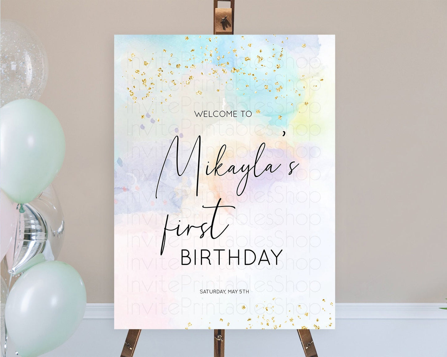 Pastel Welcome Sign Pastel Rainbow Welcome Sign Colorful Rainbow Confetti Watercolor Glitter Pastel First Birthday Welcome Sign D10769