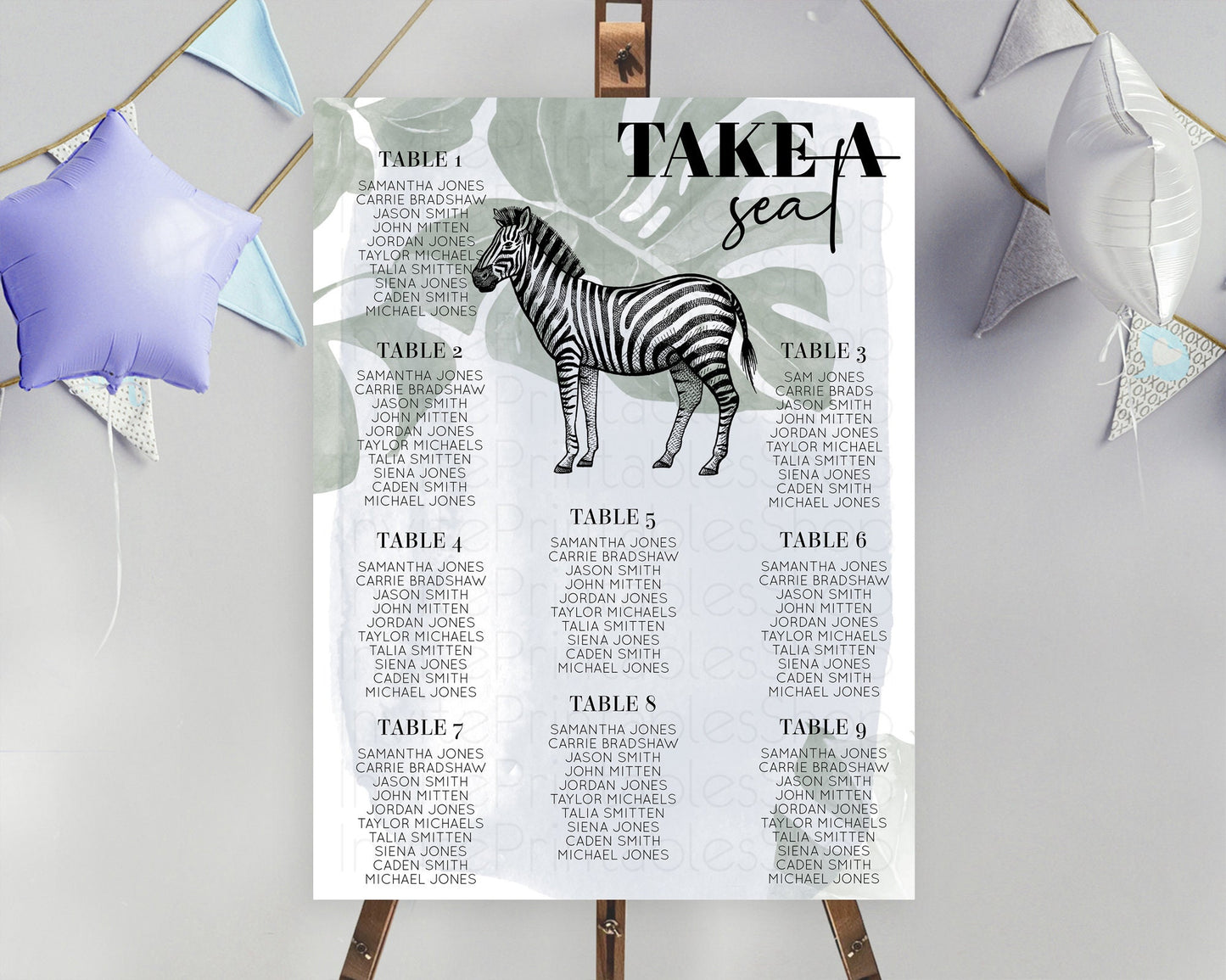 Zebra Seating Chart Zebra Seating Sign Zebra Take A Seating Chart Zebra Safari Adventure Decor Zoo Party Zebra Palm Leaf Décor D10814